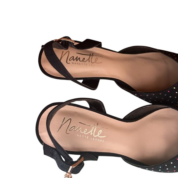 Nannette Lepore Colorful Bejeweled Rhinestone Sling Back Stiletto Pumps 7.5 - Picture 4 of 9